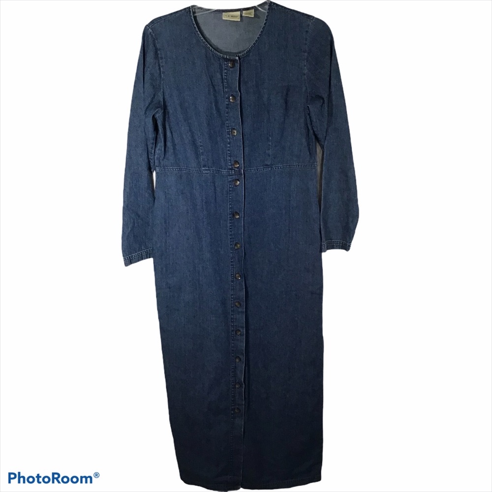 LL‎ Bean 100% Cotton Long Sleeve Denim Blue Jean Dress Cottagecore Farmhouse